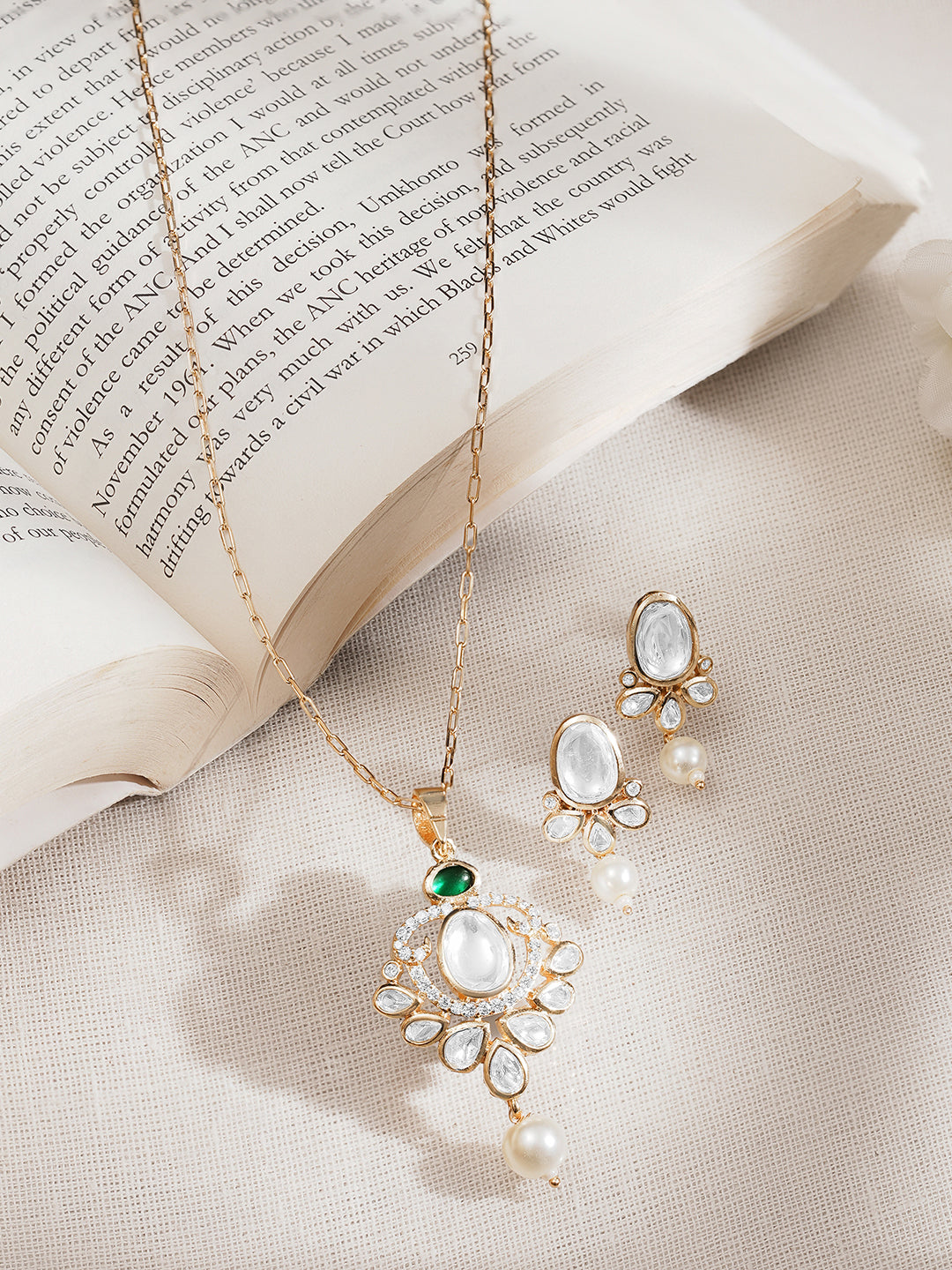 Moon Glow Kundan Pendant Set Length - 21 cm