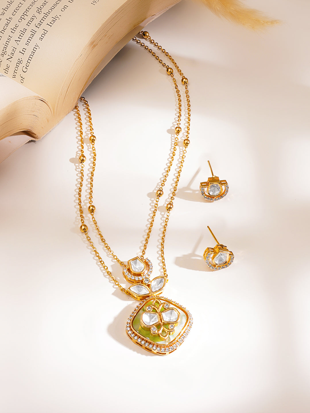 Pastel Enamel Kundan Diamond Pendant Set フリーサイズ
