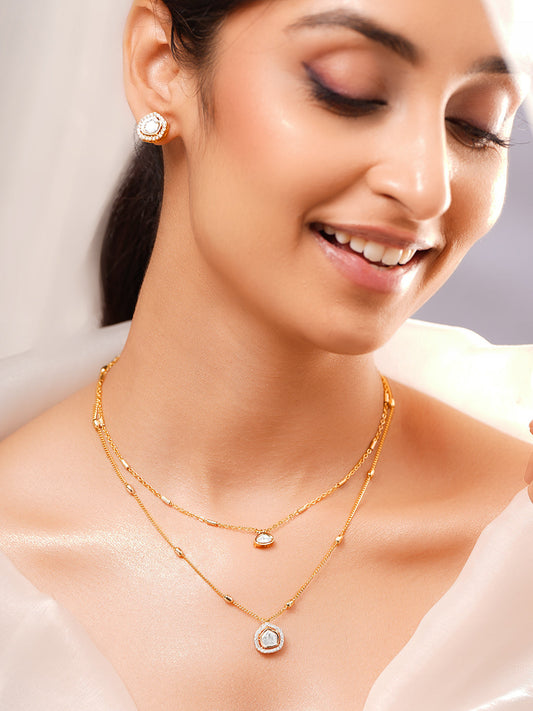 【Rubans】Gold Plated Glow Polki Double Layer Pendant Set｜ゴールドメッキ グロウ ポルキ ダブルレイヤー ペンダントセット