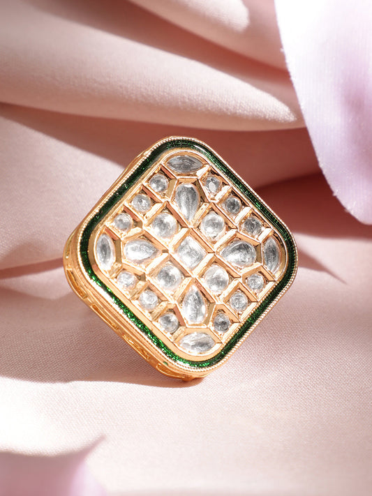 Sculpted Kundan Glow Ring Multi