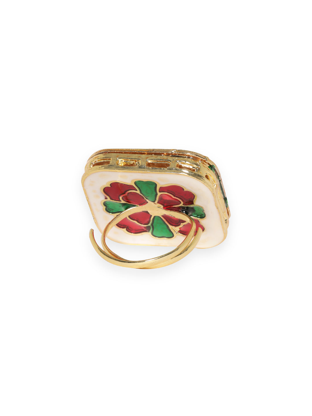 Sculpted Kundan Glow Ring Multi