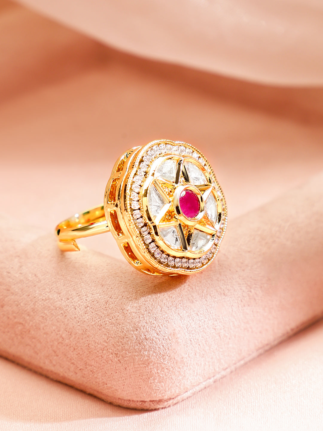 Kundan & American Diamond Zirconia Traditional Ring Gold
