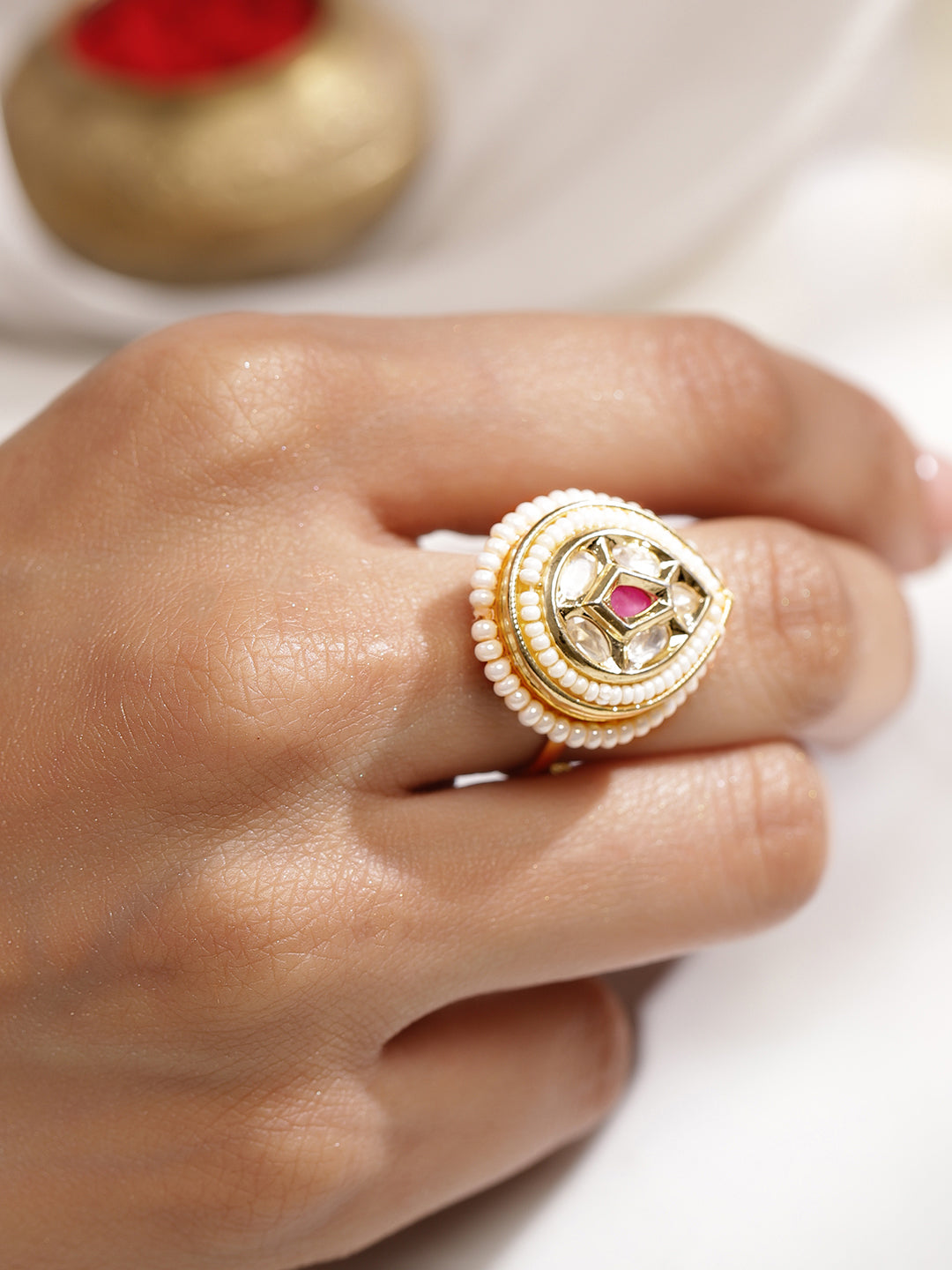 Dreamy Pink Stone Kundan Ring フリーサイズ