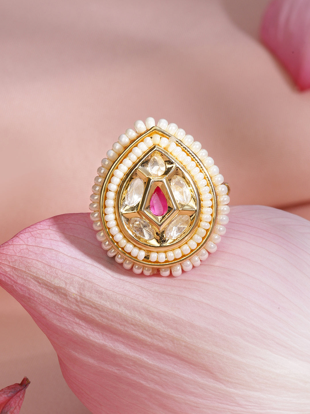 Dreamy Pink Stone Kundan Ring フリーサイズ