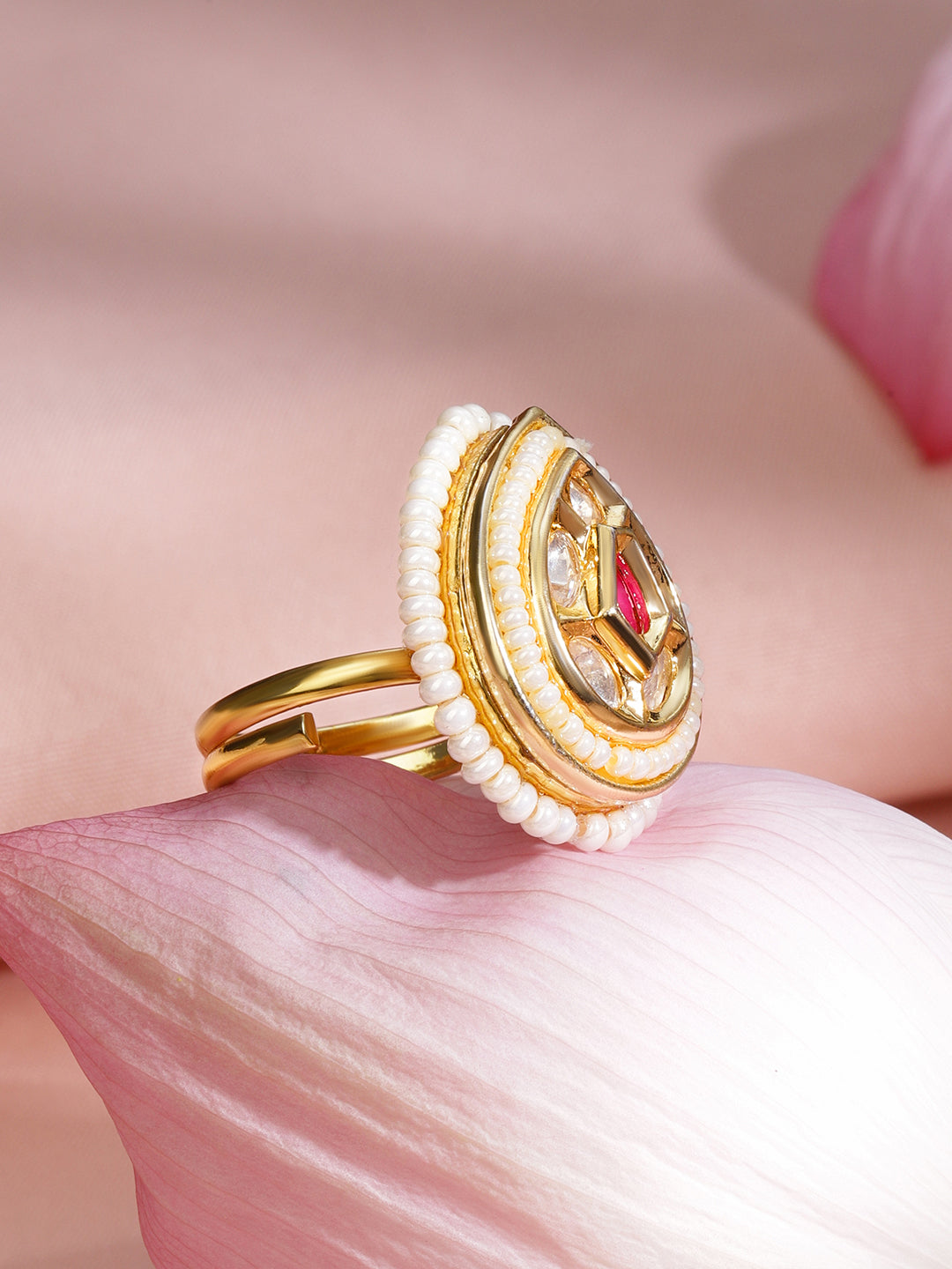 Dreamy Pink Stone Kundan Ring フリーサイズ