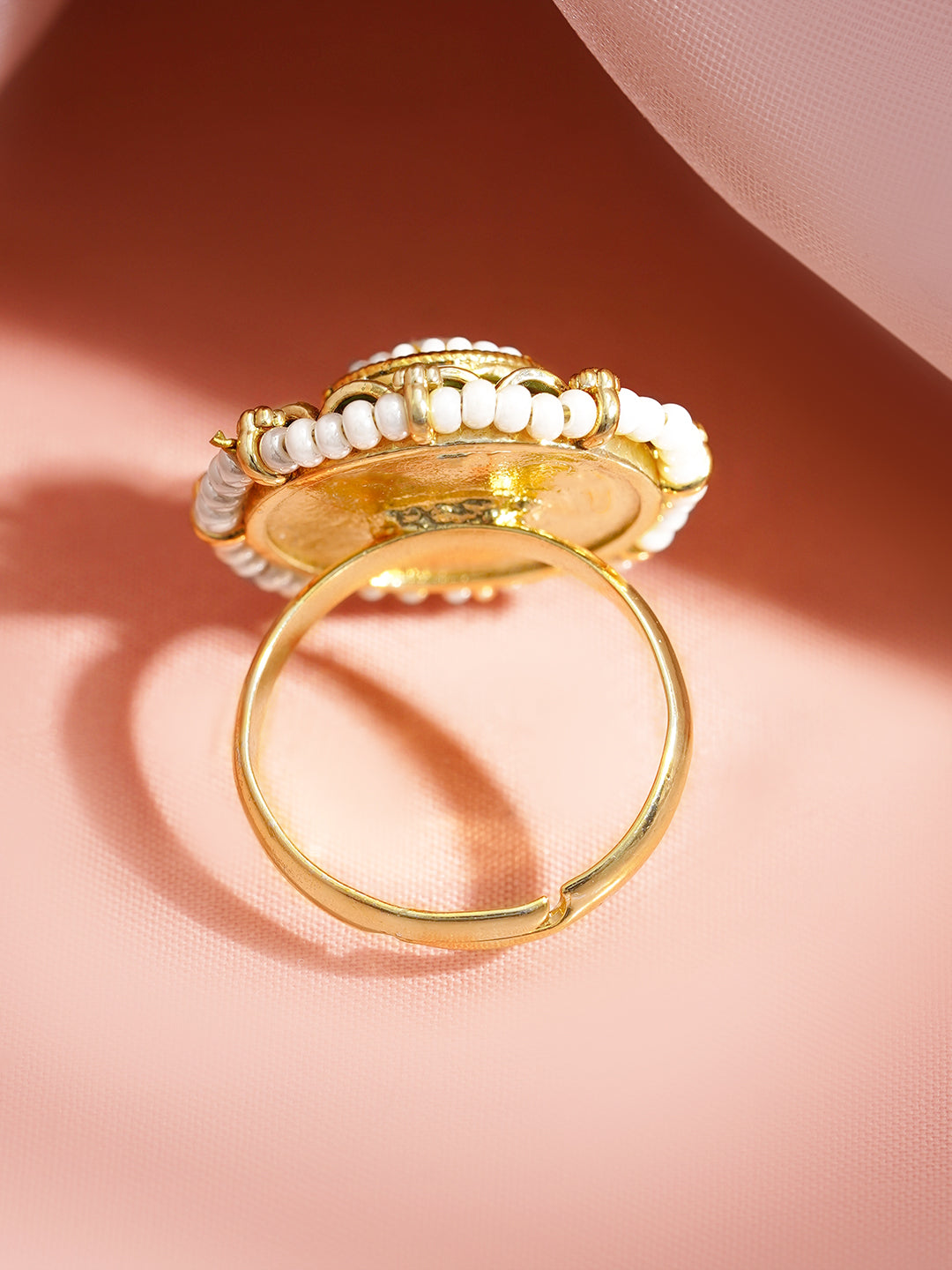 【Rubans】 Gold Plated Green Enamel Pearl Adjustable Ring｜ゴールドメッキ グリーンエナメル パール アジャスタブルリング
