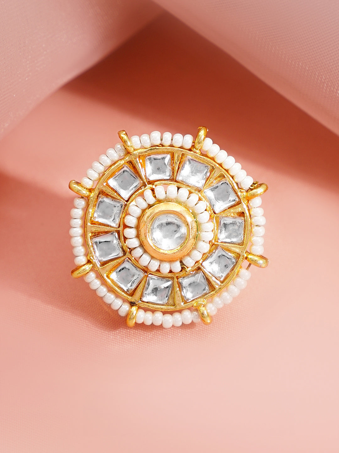 【Rubans】 Gold Plated Kundan Pearl Adjustable Ring｜ゴールドメッキ クンダン パール アジャスタブルリング