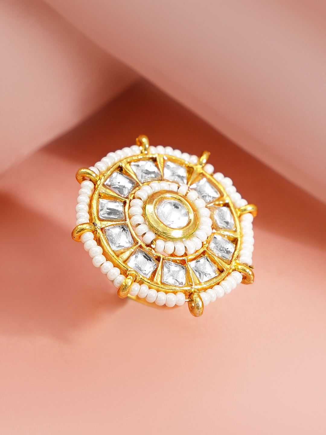 【Rubans】 Gold Plated Kundan Pearl Adjustable Ring｜ゴールドメッキ クンダン パール アジャスタブルリング