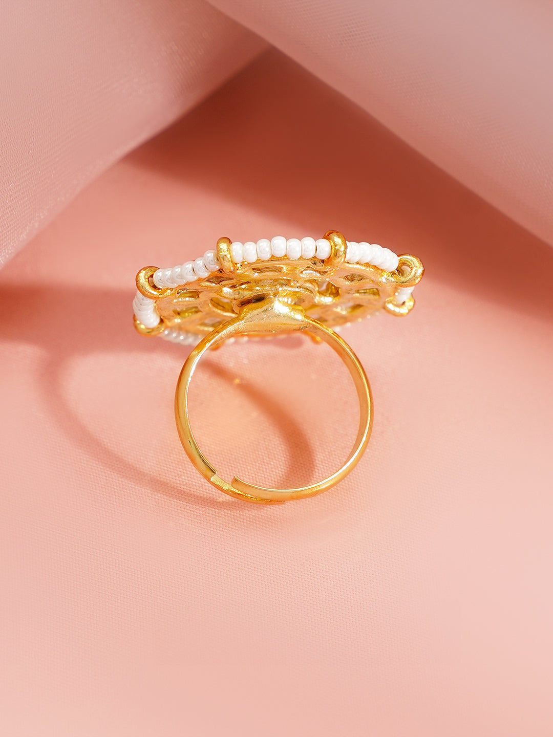 【Rubans】 Gold Plated Kundan Pearl Adjustable Ring｜ゴールドメッキ クンダン パール アジャスタブルリング
