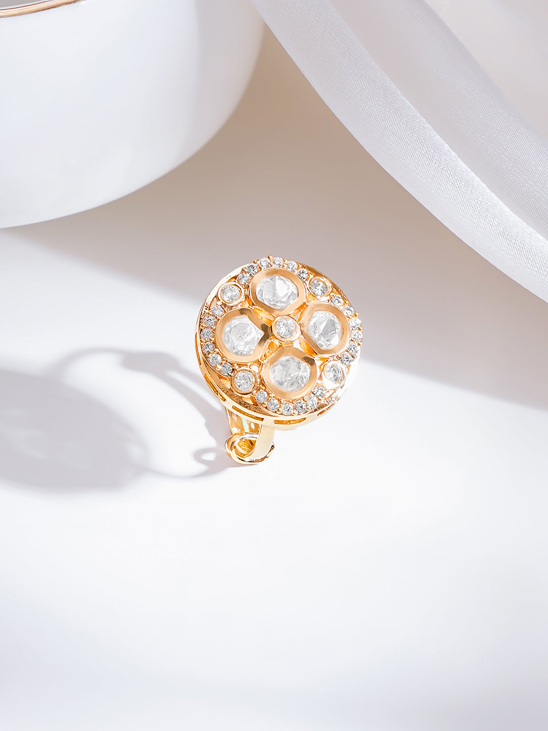 【Rubans】 Gold Plated Kundan Halo Adjustable Ring｜ゴールドメッキ クンダン ハロー アジャスタブルリング