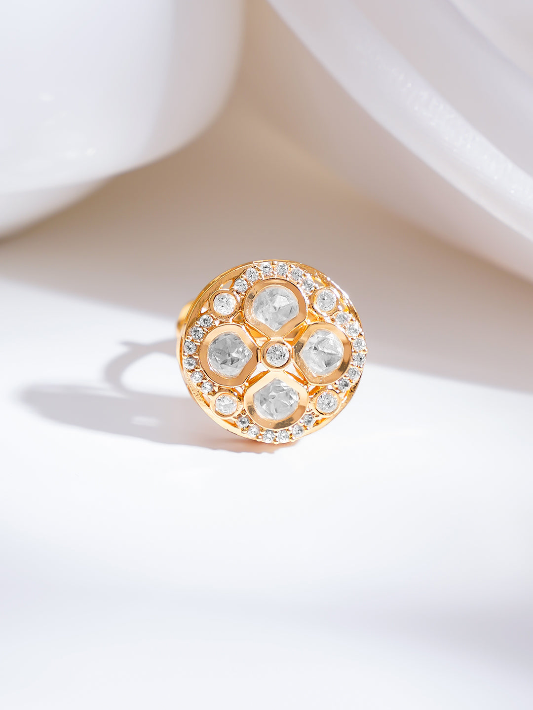 【Rubans】 Gold Plated Kundan Halo Adjustable Ring｜ゴールドメッキ クンダン ハロー アジャスタブルリング