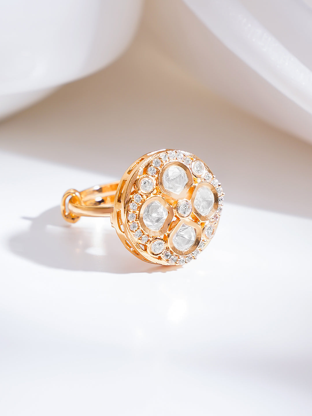 【Rubans】 Gold Plated Kundan Halo Adjustable Ring｜ゴールドメッキ クンダン ハロー アジャスタブルリング