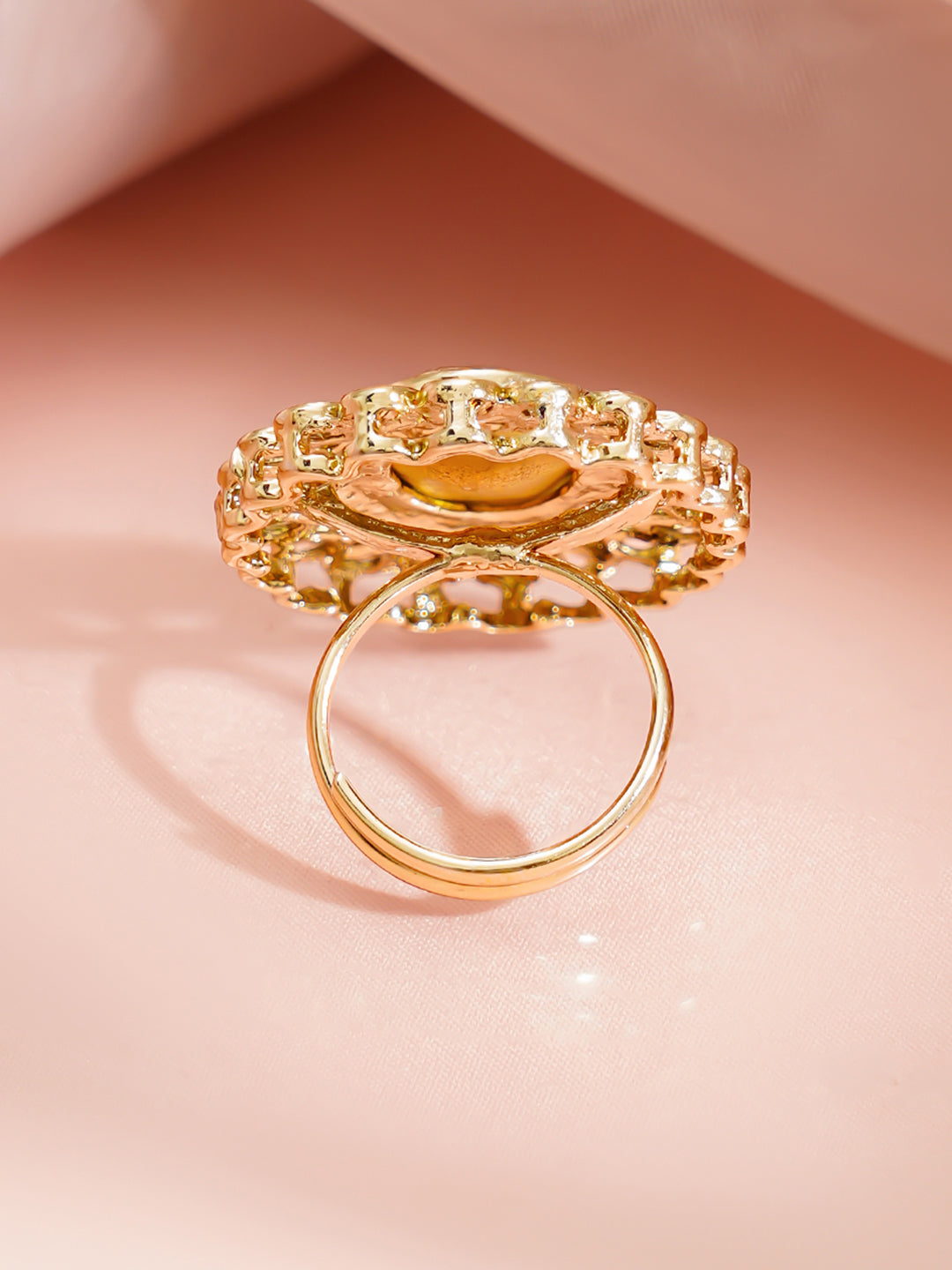 【Rubans】 Gold Plated Oval Kundan Adjustable Ring｜ゴールドメッキ オーバル クンダン アジャスタブルリング