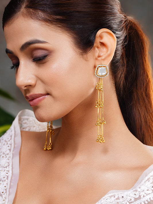 Gold Tassel Chain Drop Dangler Earrings フリーサイズ