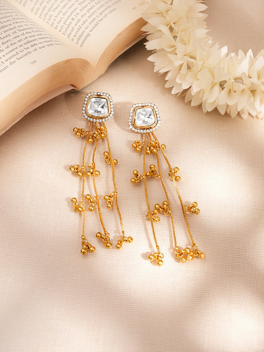Gold Tassel Chain Drop Dangler Earrings フリーサイズ
