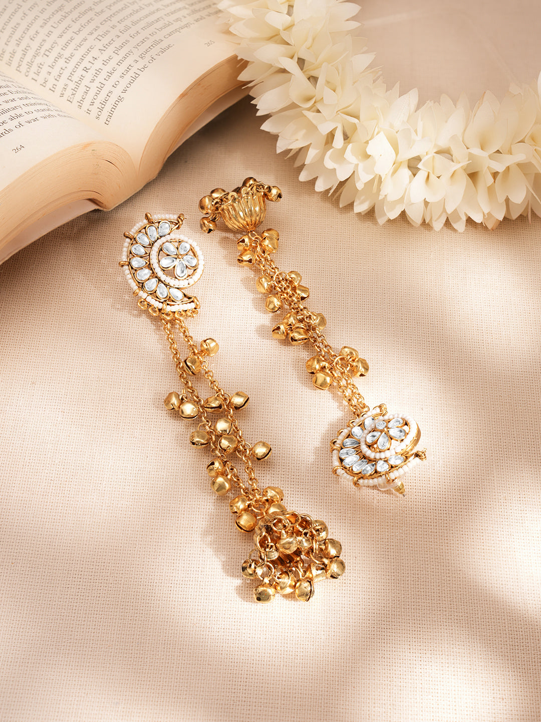 Floral Kundan Crescent Tassel Jhumka Earrings フリーサイズ