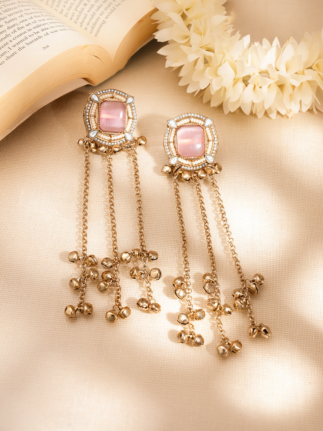 Pink Gemstone Multi-Chain Tassel Dangler フリーサイズ