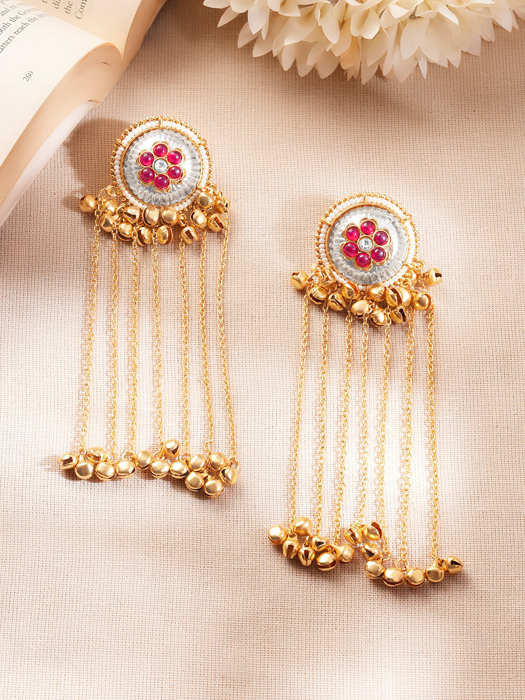 【Rubans】 Gold-Plated Ruby Kashmiri Chain Tassel Dangler Earrings｜ゴールドメッキ ルビー カシミール チェーンタッセル ダングラー イヤリング