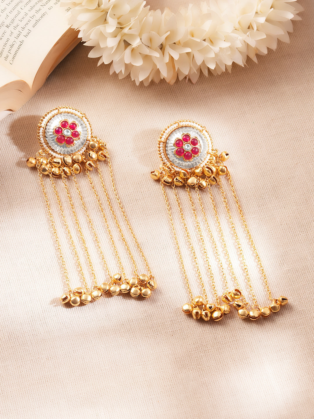 【Rubans】 Gold-Plated Ruby Kashmiri Chain Tassel Dangler Earrings｜ゴールドメッキ ルビー カシミール チェーンタッセル ダングラー イヤリング