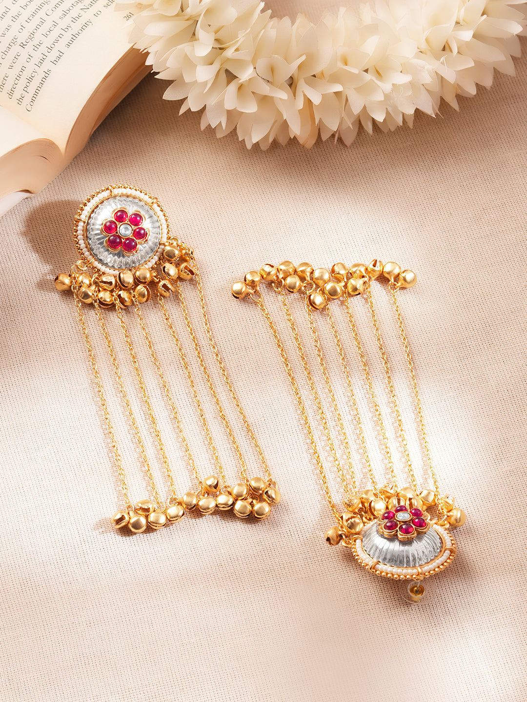 【Rubans】 Gold-Plated Ruby Kashmiri Chain Tassel Dangler Earrings｜ゴールドメッキ ルビー カシミール チェーンタッセル ダングラー イヤリング