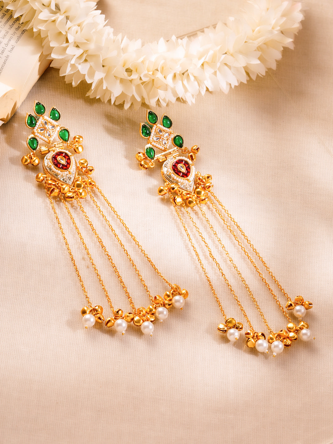 【Rubans】 Gold Plated Kashmiri Chain Dangler Earrings with Pearl Accents｜ゴールドメッキ カシミーリ チェーン ダングラー イヤリング パール