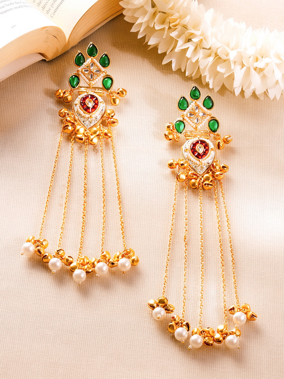 【Rubans】 Gold Plated Kashmiri Chain Dangler Earrings with Pearl Accents｜ゴールドメッキ カシミーリ チェーン ダングラー イヤリング パール
