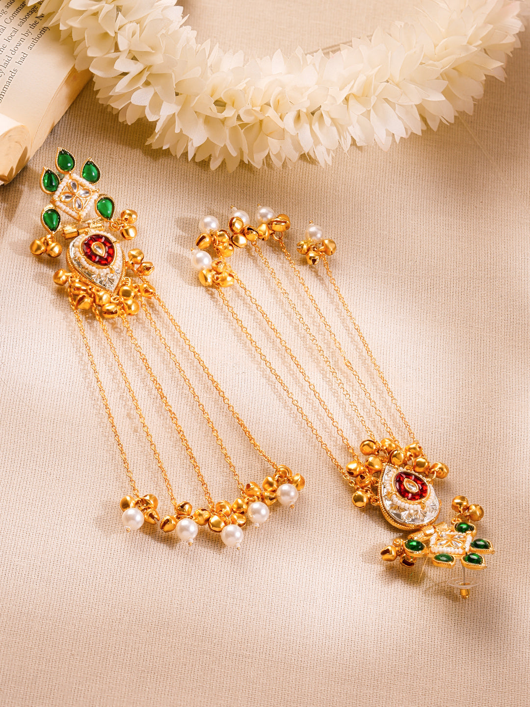 【Rubans】 Gold Plated Kashmiri Chain Dangler Earrings with Pearl Accents｜ゴールドメッキ カシミーリ チェーン ダングラー イヤリング パール