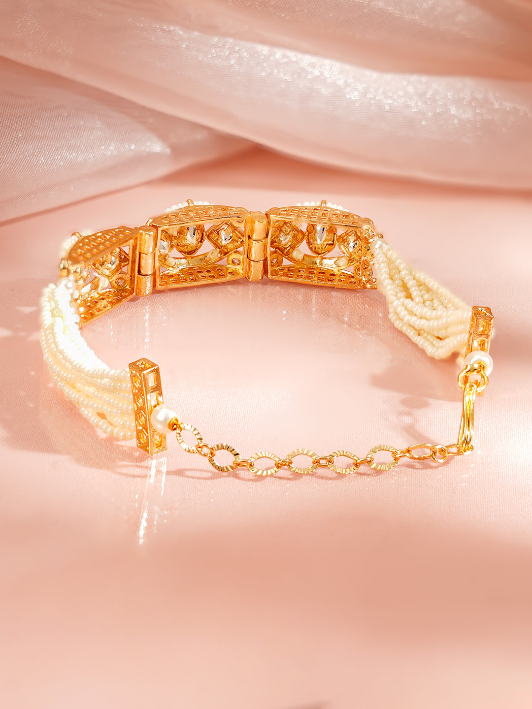 【Rubans】 Gold Plated Pearl Beaded Kundan Bracelet｜ゴールドメッキ パールビーズ クンダン ブレスレット