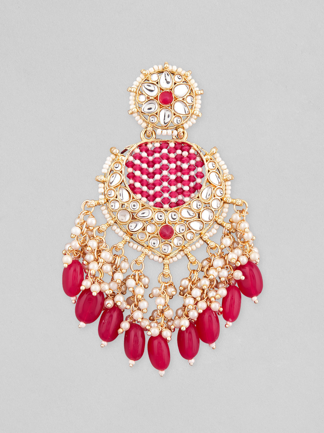 【Rubans】 Gold Plated Chandbali Earrings with Pink and White Beads｜ゴールドメッキ チャンドバリ イヤリング ピンク＆ホワイトビーズ