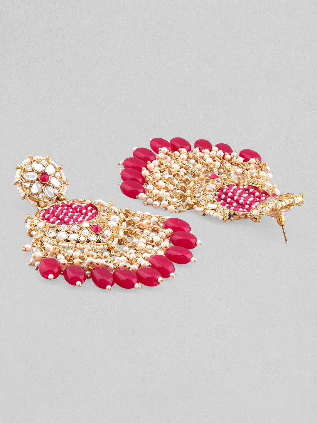 【Rubans】 Gold Plated Chandbali Earrings with Pink and White Beads｜ゴールドメッキ チャンドバリ イヤリング ピンク＆ホワイトビーズ