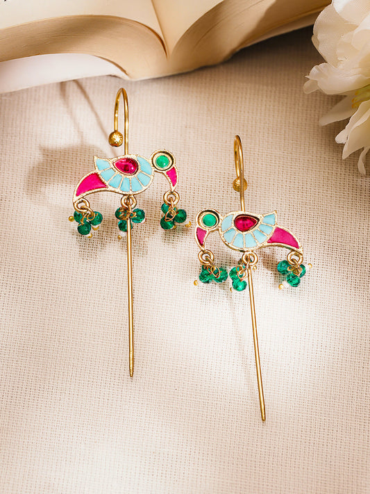 Gold Plated Brass Multicolour Enamel Bird Ear Cuff Earrings フリーサイズ