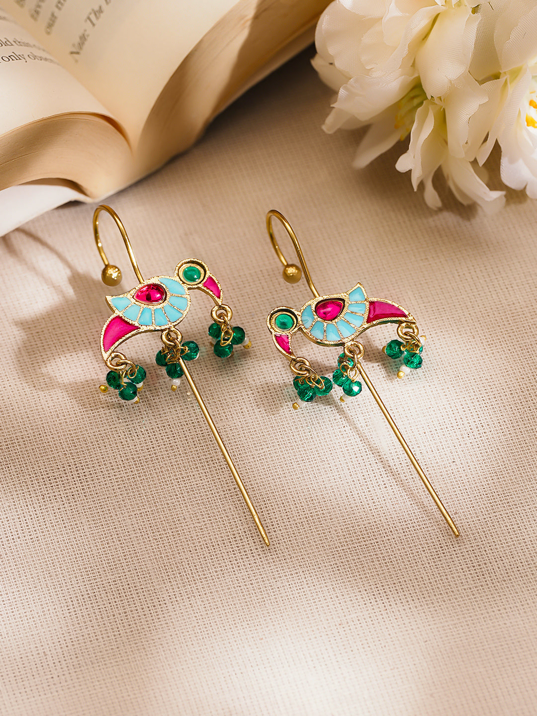 Gold Plated Brass Multicolour Enamel Bird Ear Cuff Earrings フリーサイズ