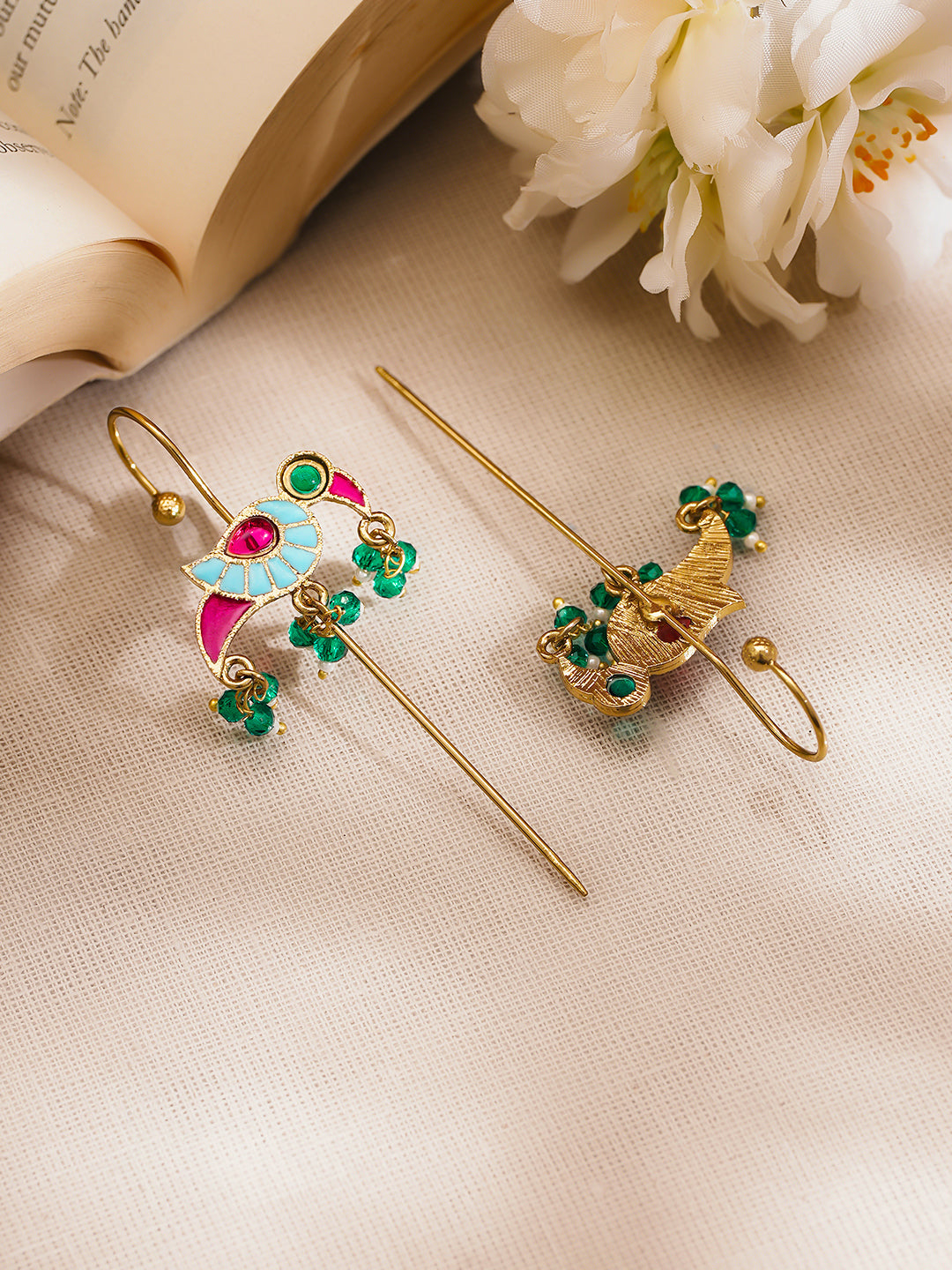 Gold Plated Brass Multicolour Enamel Bird Ear Cuff Earrings フリーサイズ