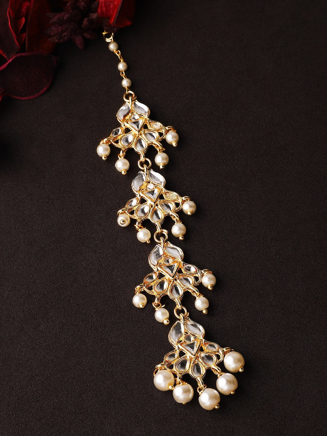 Rubans Gold Plated Pearl Statement Maangtika Gold