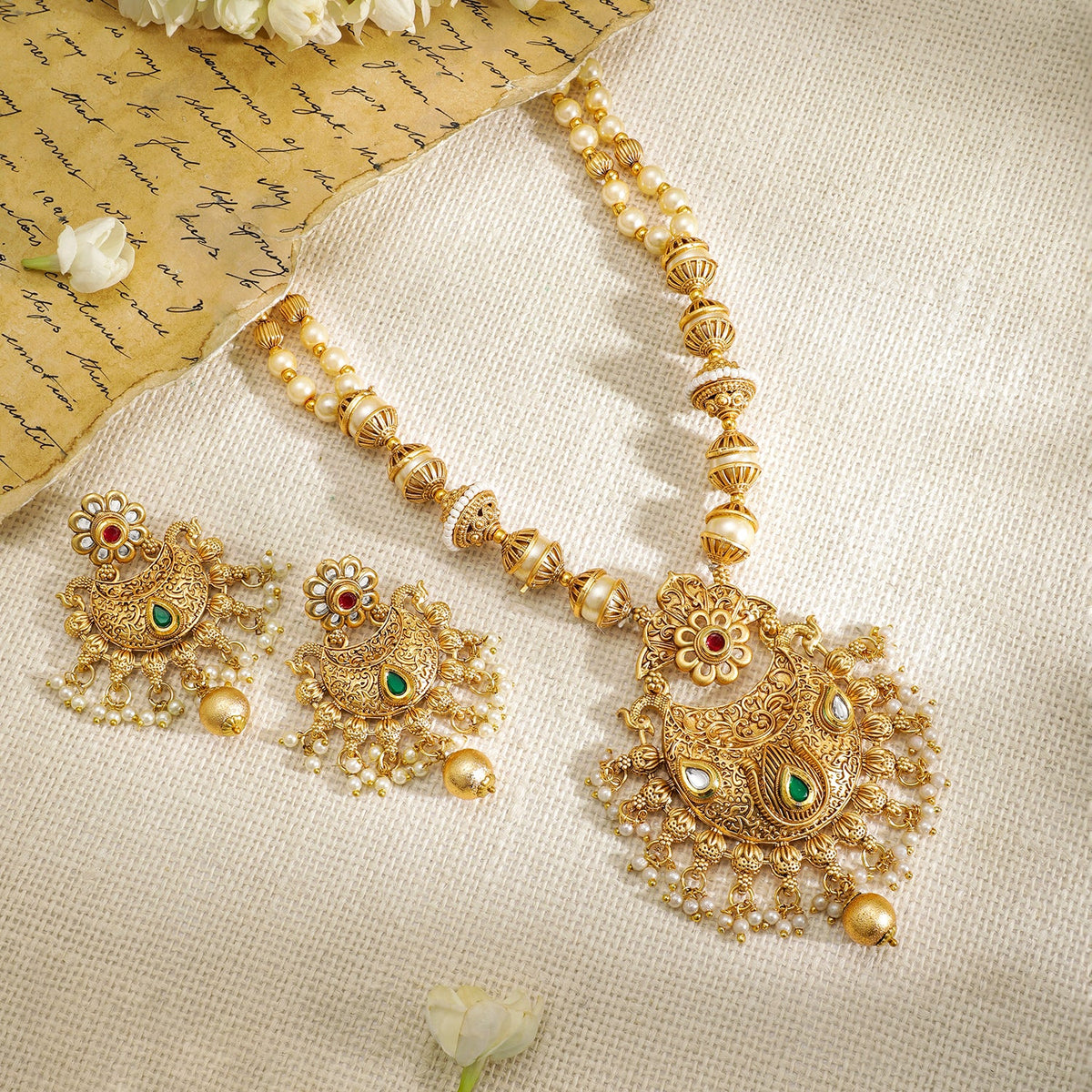 Rubans Gold Plated Hand Crafted   Statement Necklace Set Gold