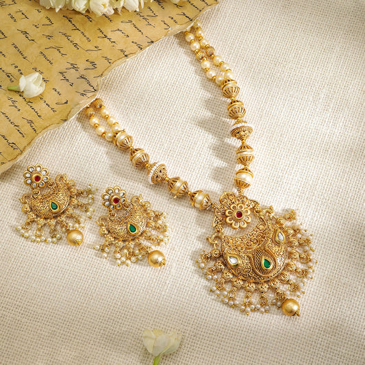 Rubans Gold Plated Hand Crafted   Statement Necklace Set Gold