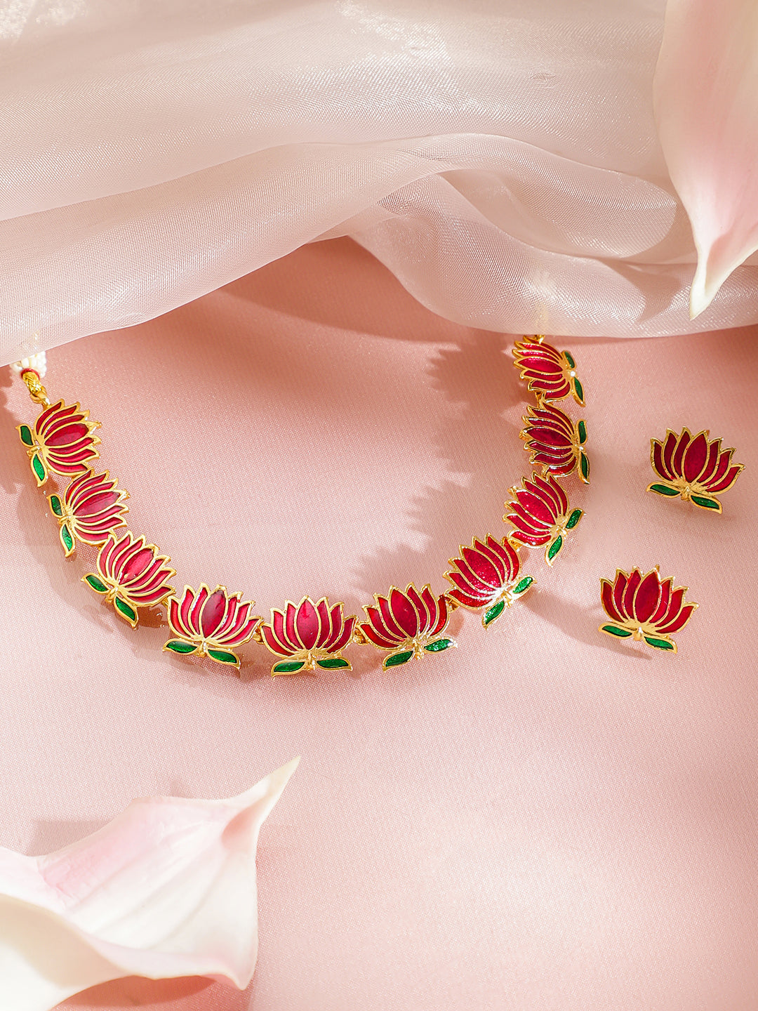Lotus Tale Green & Pink Necklace Set フリーサイズ