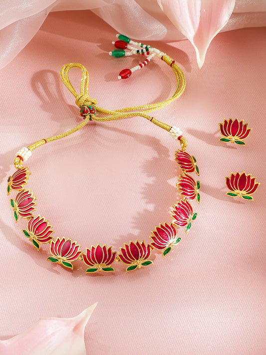 Lotus Tale Green & Pink Necklace Set フリーサイズ