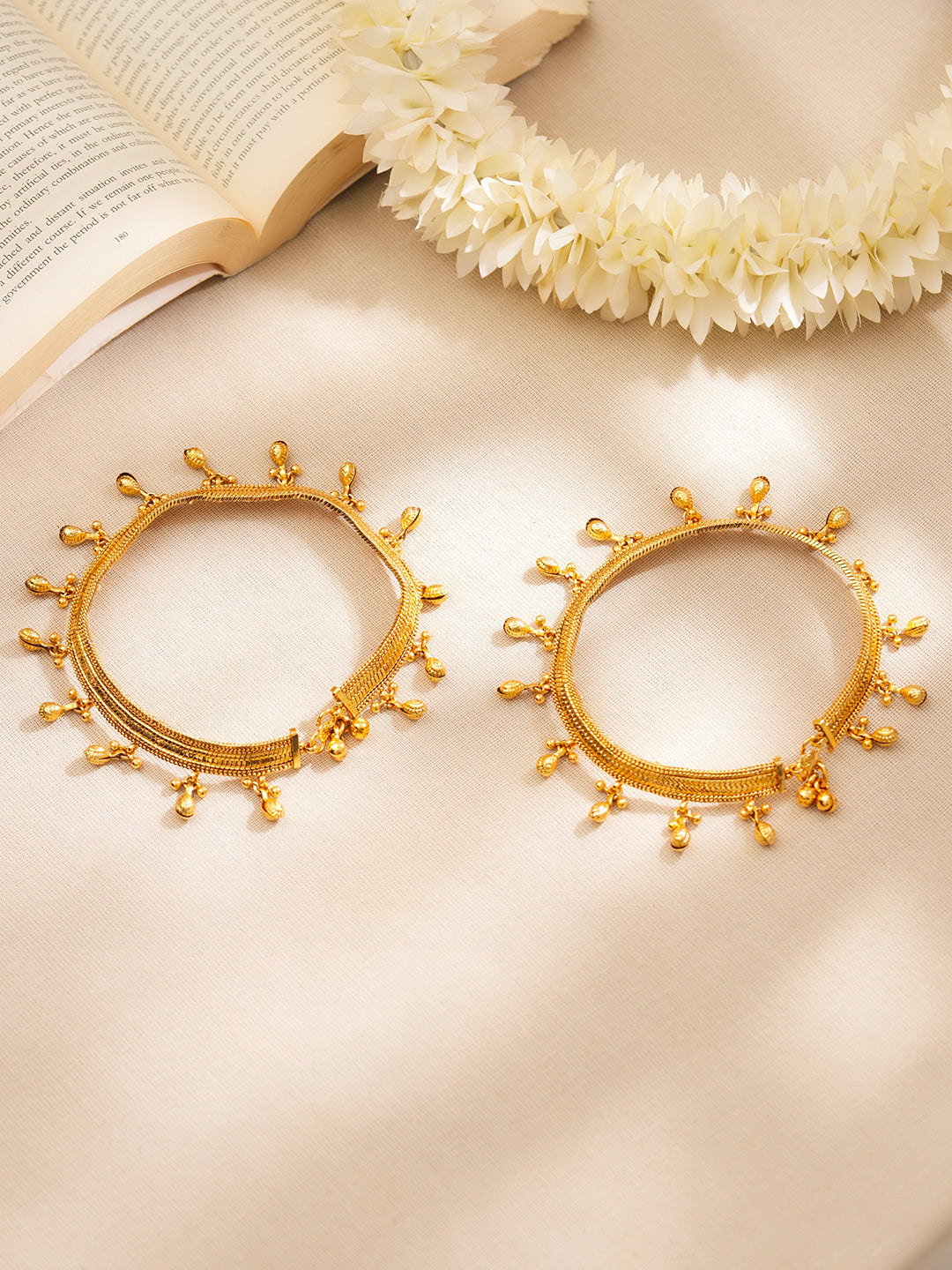【Rubans】 Set of 2 Gold Plated Drop Charm Anklets｜ゴールドメッキ ドロップチャーム アンクレット 2 本セット