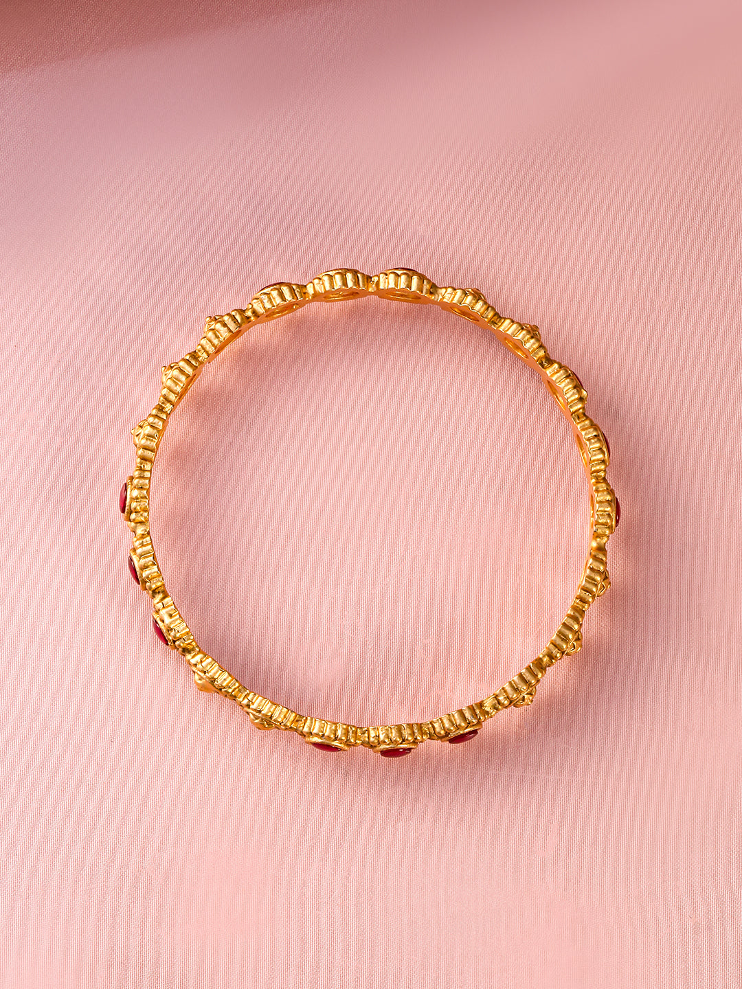 Rubans Set of 2 22K Gold-Plated Ruby Stone Studded Ethnic Bangles Gold