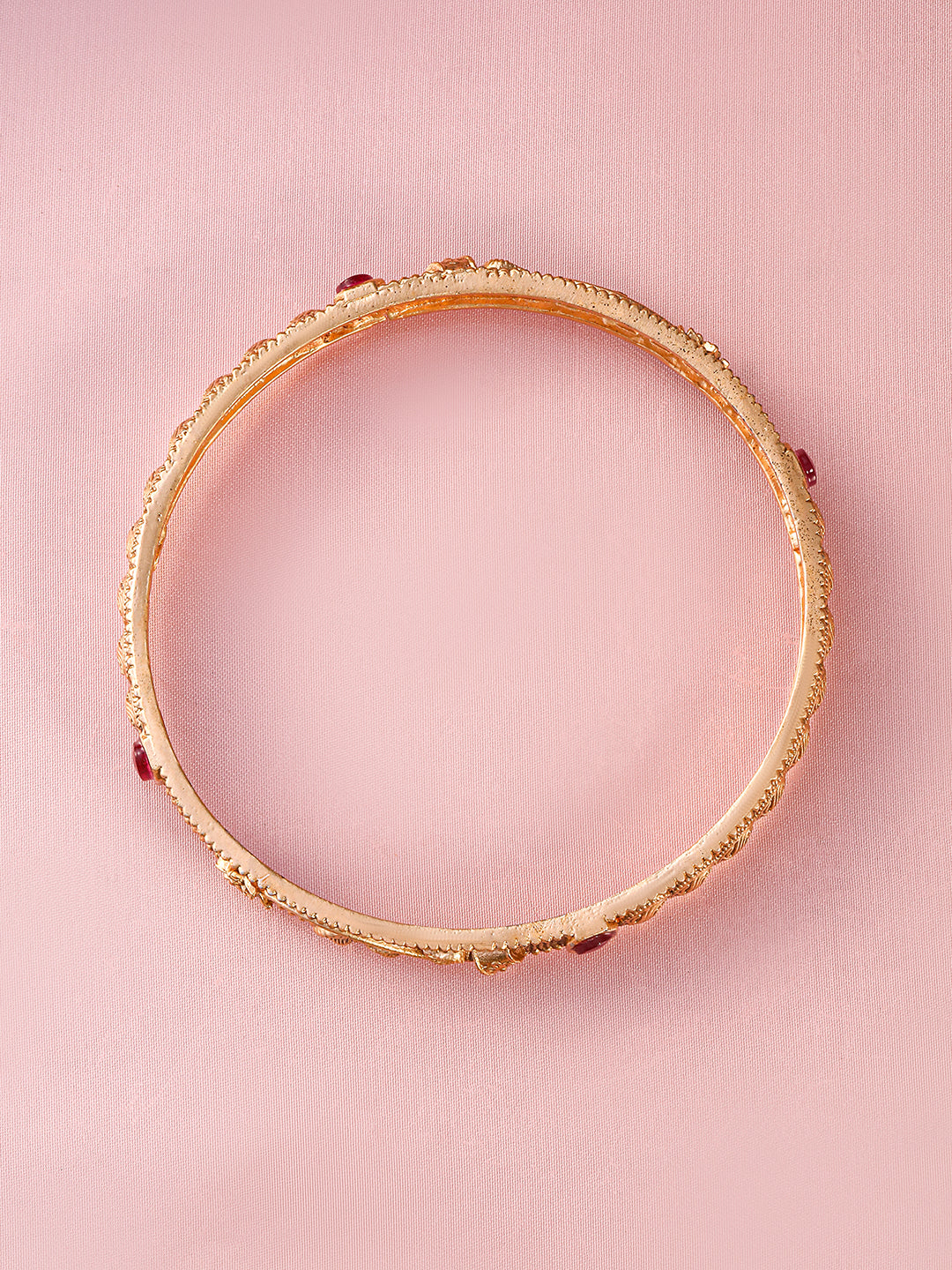 Rubans Set of 4 22K Gold-Plated Ruby Pink Stone Studded Filigree Traditional Bangles 2.6 - Medium