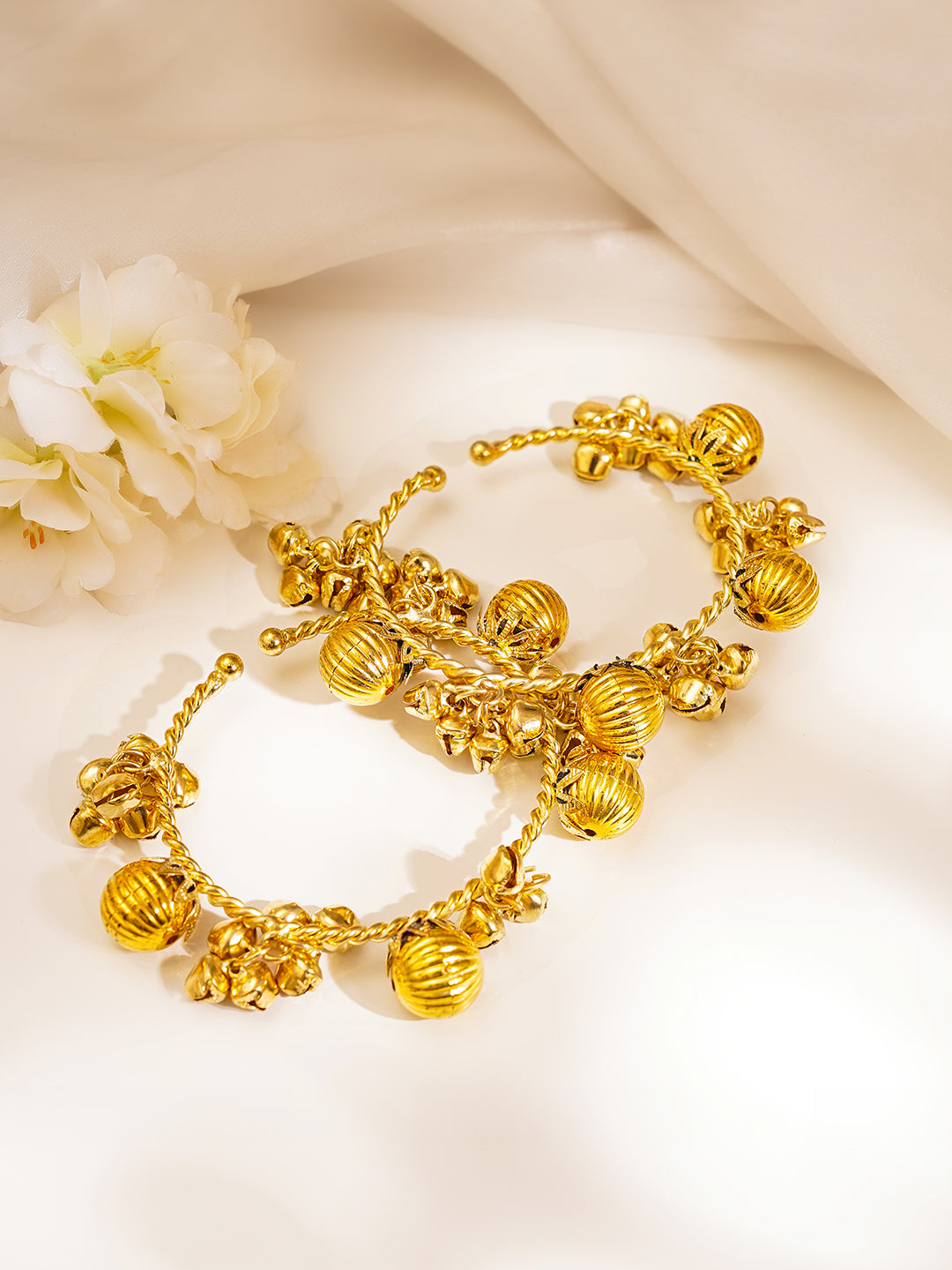 Gold Twisted Ghungroo Statement Bangles Length - One Size