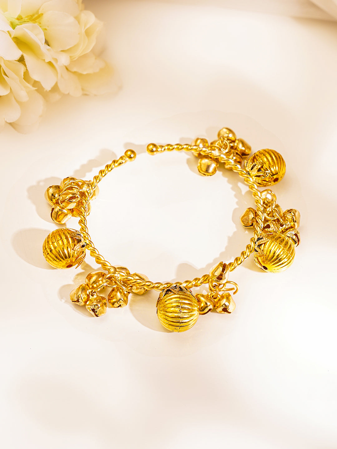 Gold Twisted Ghungroo Statement Bangles Length - One Size