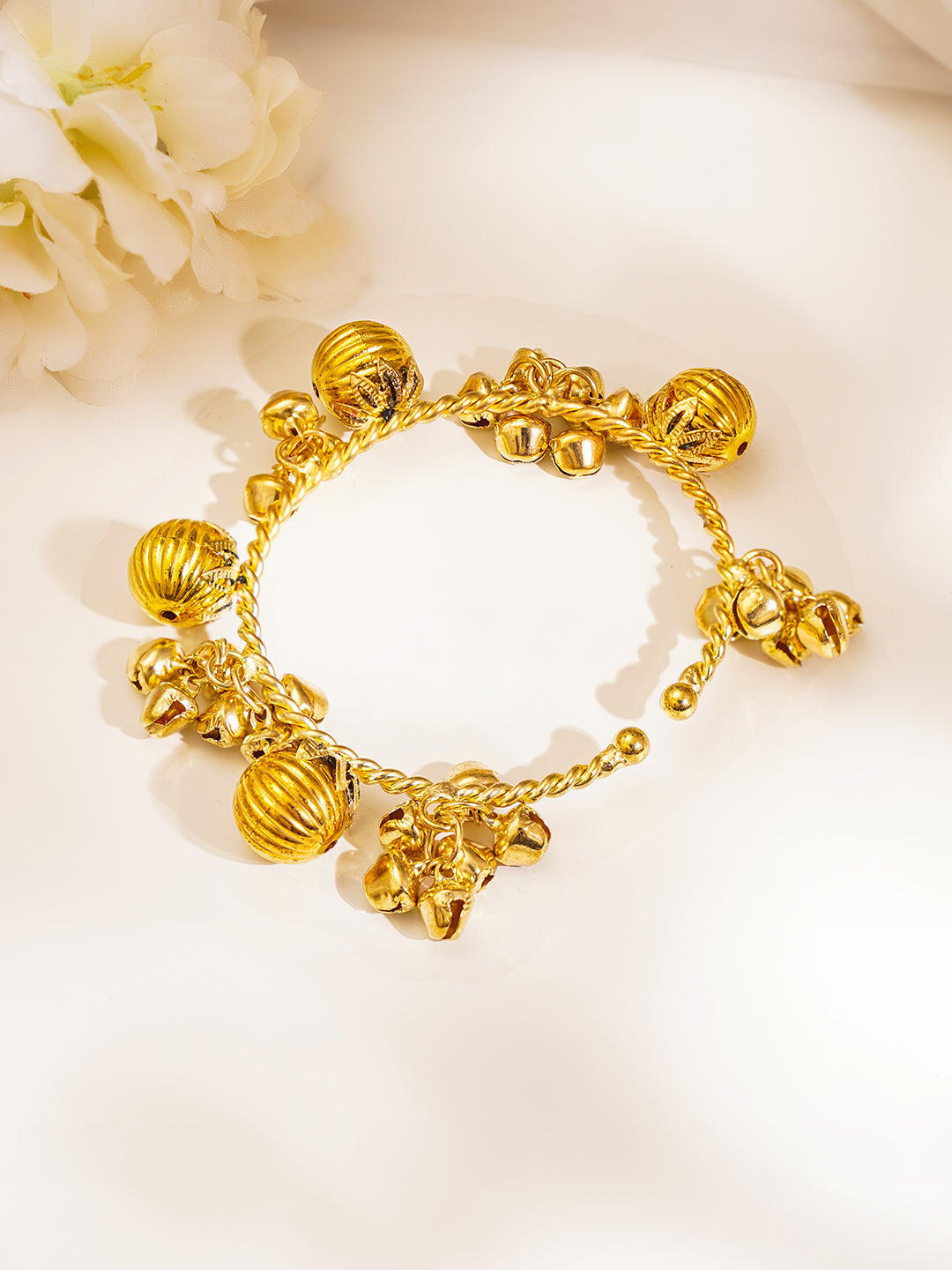 Gold Twisted Ghungroo Statement Bangles Length - One Size