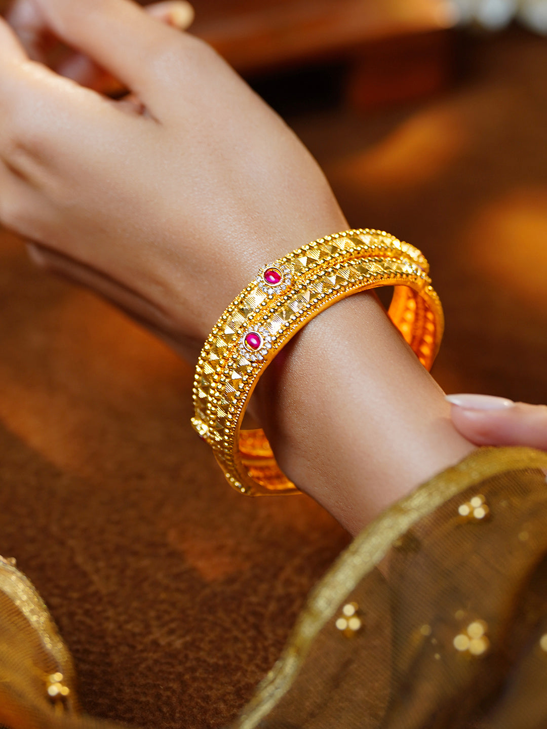 Golden Grace Ruby Touch Bangle Set of 2 2.4 - Small