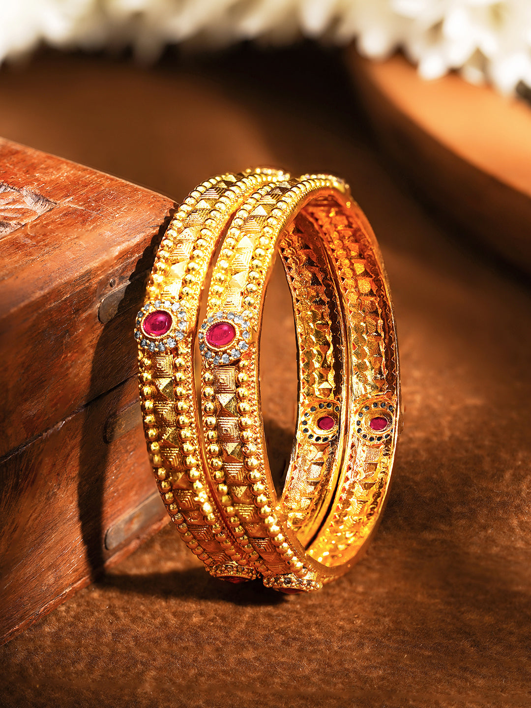 Golden Grace Ruby Touch Bangle Set of 2 2.10 - Extra Large