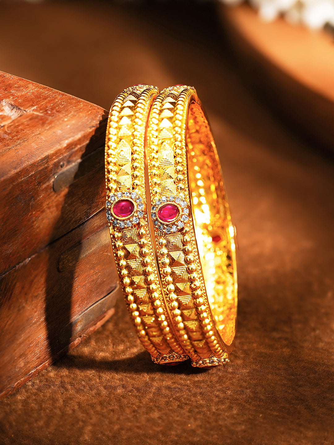 Golden Grace Ruby Touch Bangle Set of 2 2.4 - Small