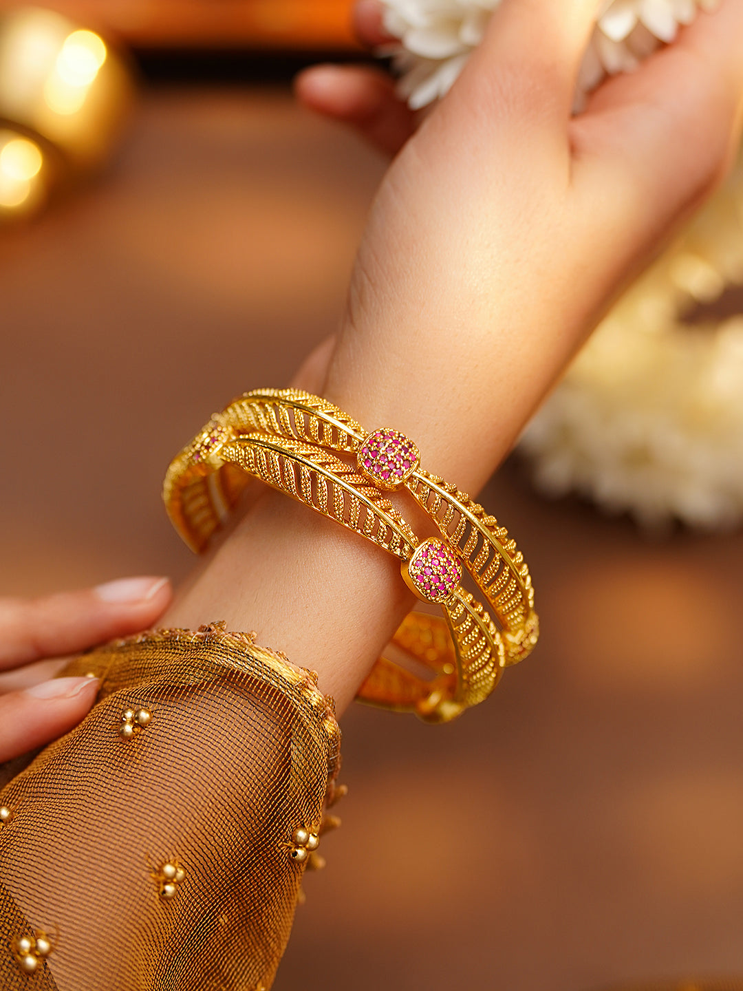 Festive Bloom Gold Plated Bangles 2.4 - Small