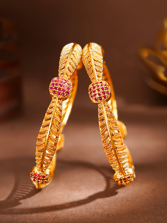 Festive Bloom Gold Plated Bangles 2.6 - Medium