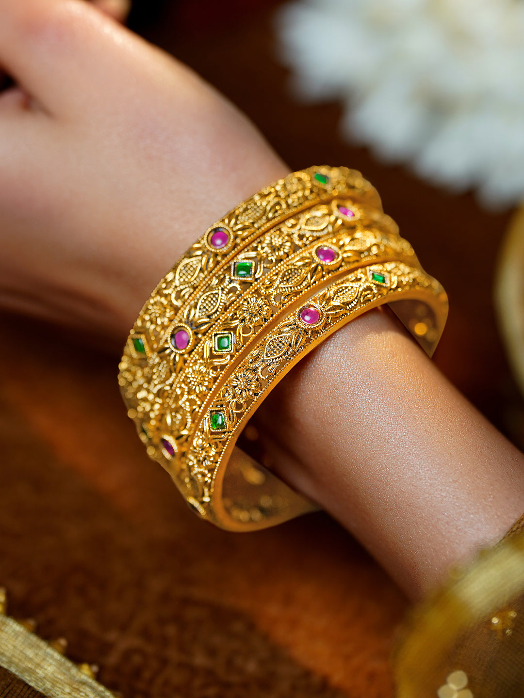 Heritage Floral Gold Statement Bangles 2.6 - Medium
